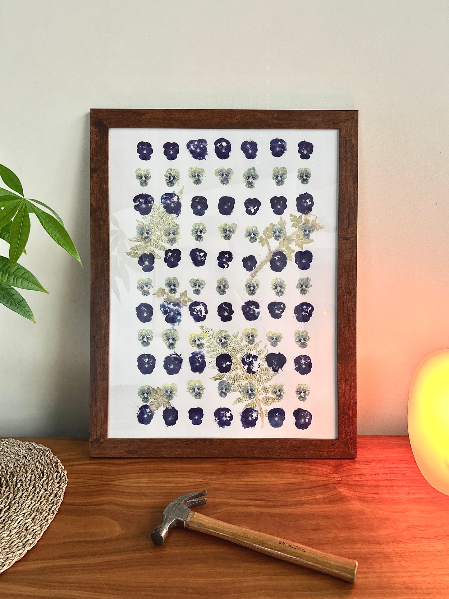 Framed Botanical Wall Art – Original Hammered Flower Composition