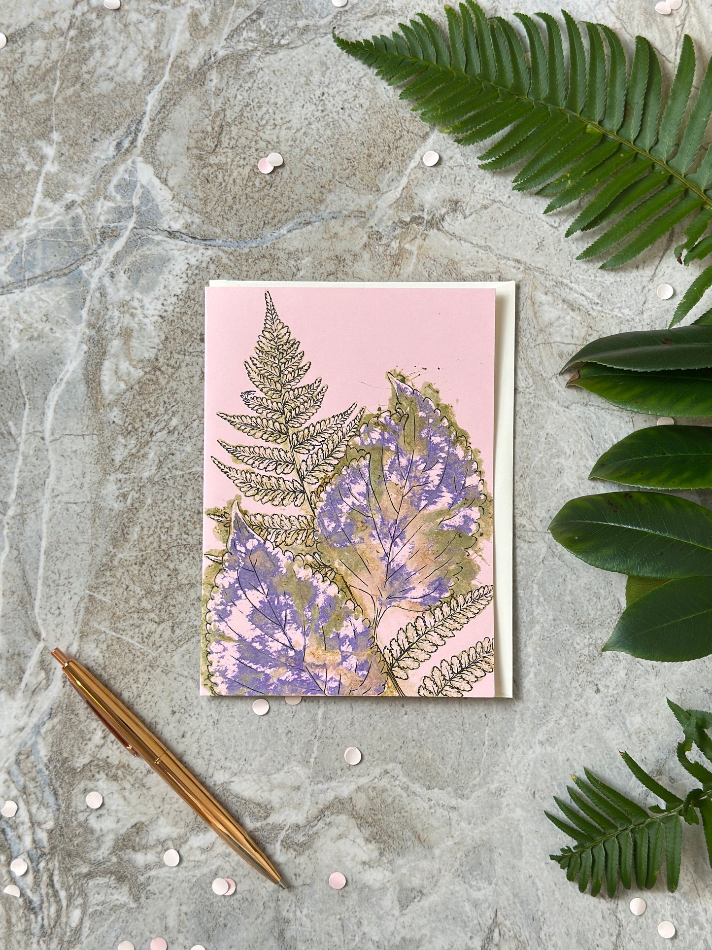 Fern + Coleus Leaves Original Greeting Card