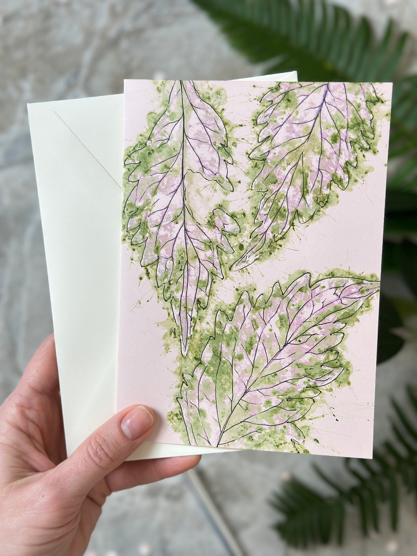 Original Hammered Coleus Leaves Greeting Card