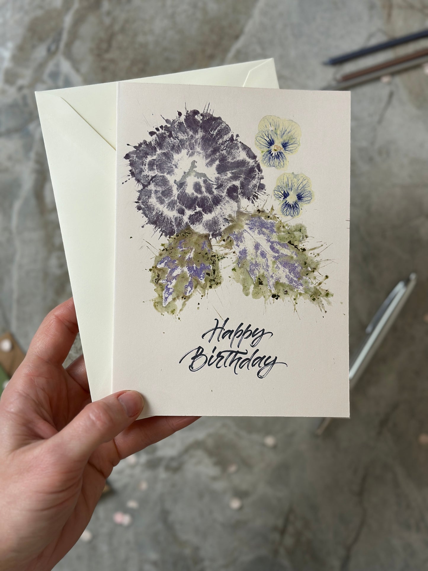 Hammered Flowers Happy Birthday Card