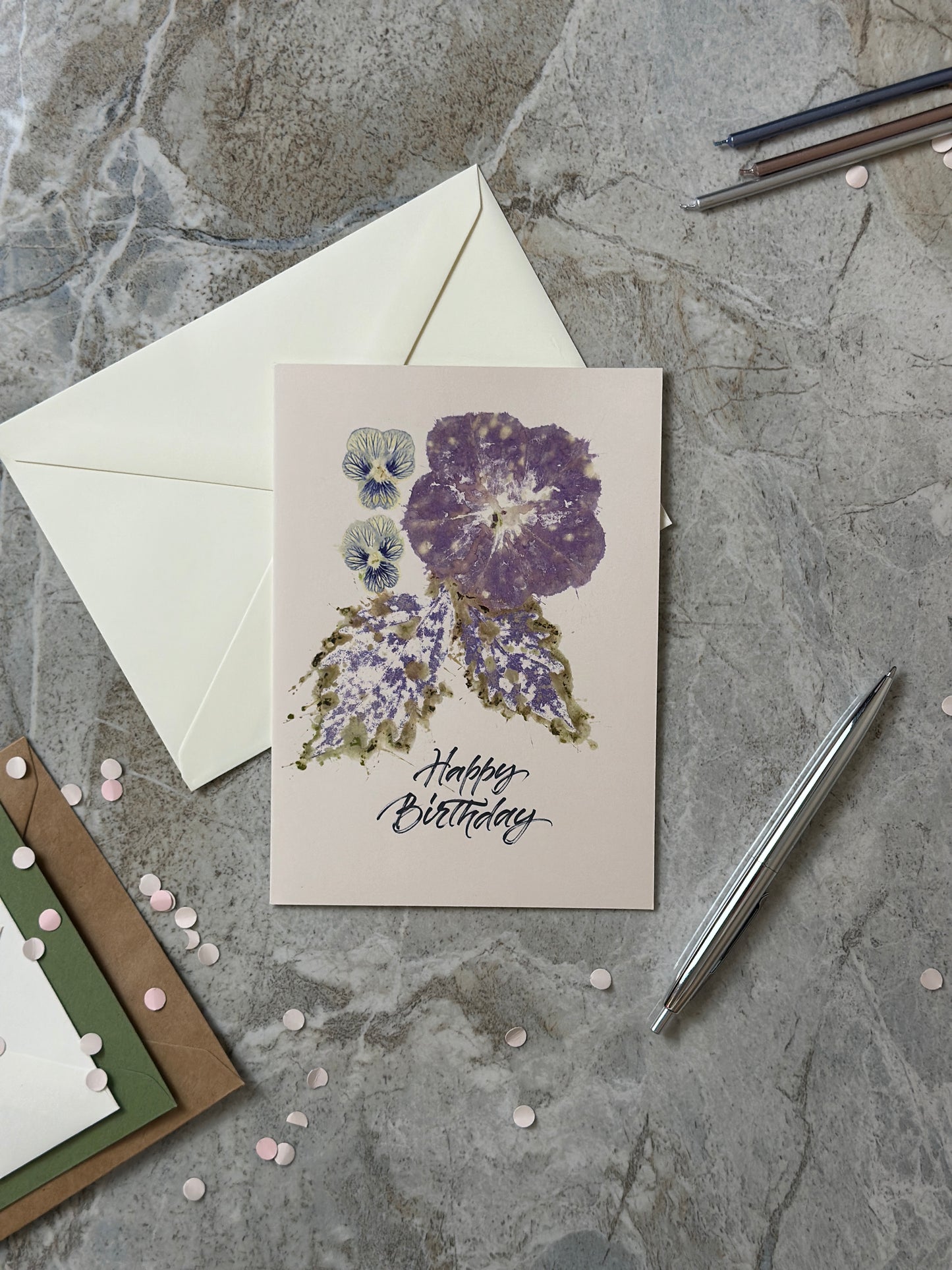 Hammered Flowers Happy Birthday Card