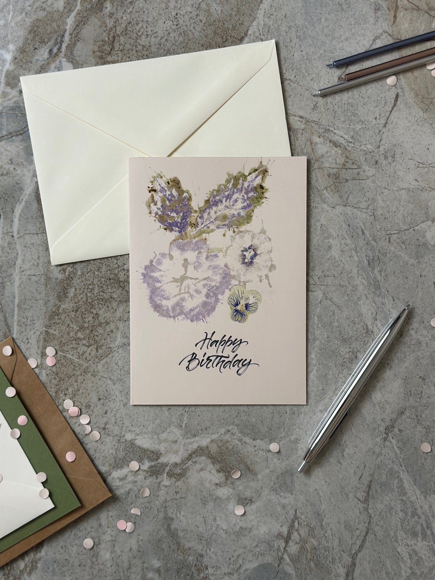 Hammered Flowers Happy Birthday Card