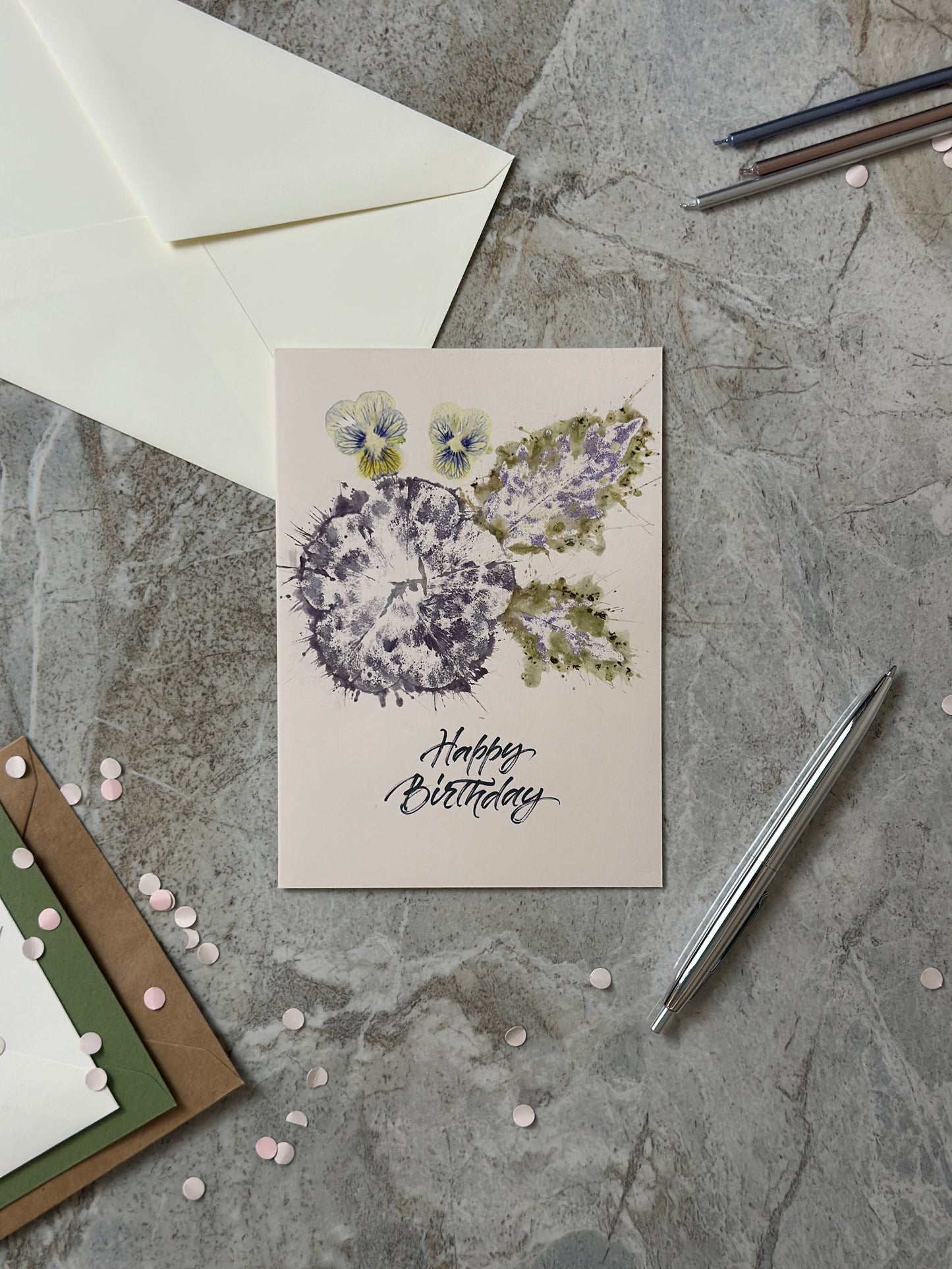 Hammered Flowers Happy Birthday Card