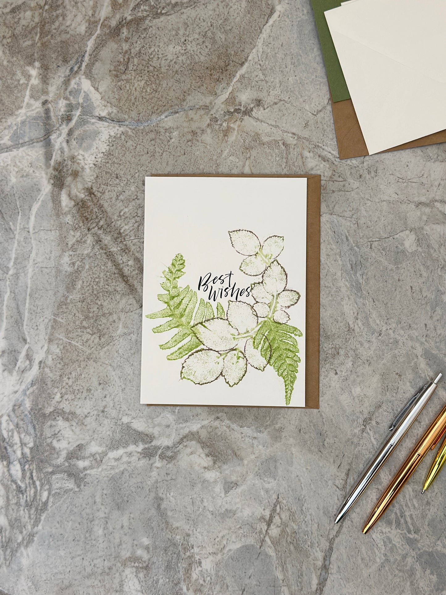 Fern & Rose Leaves Best Wishes Card