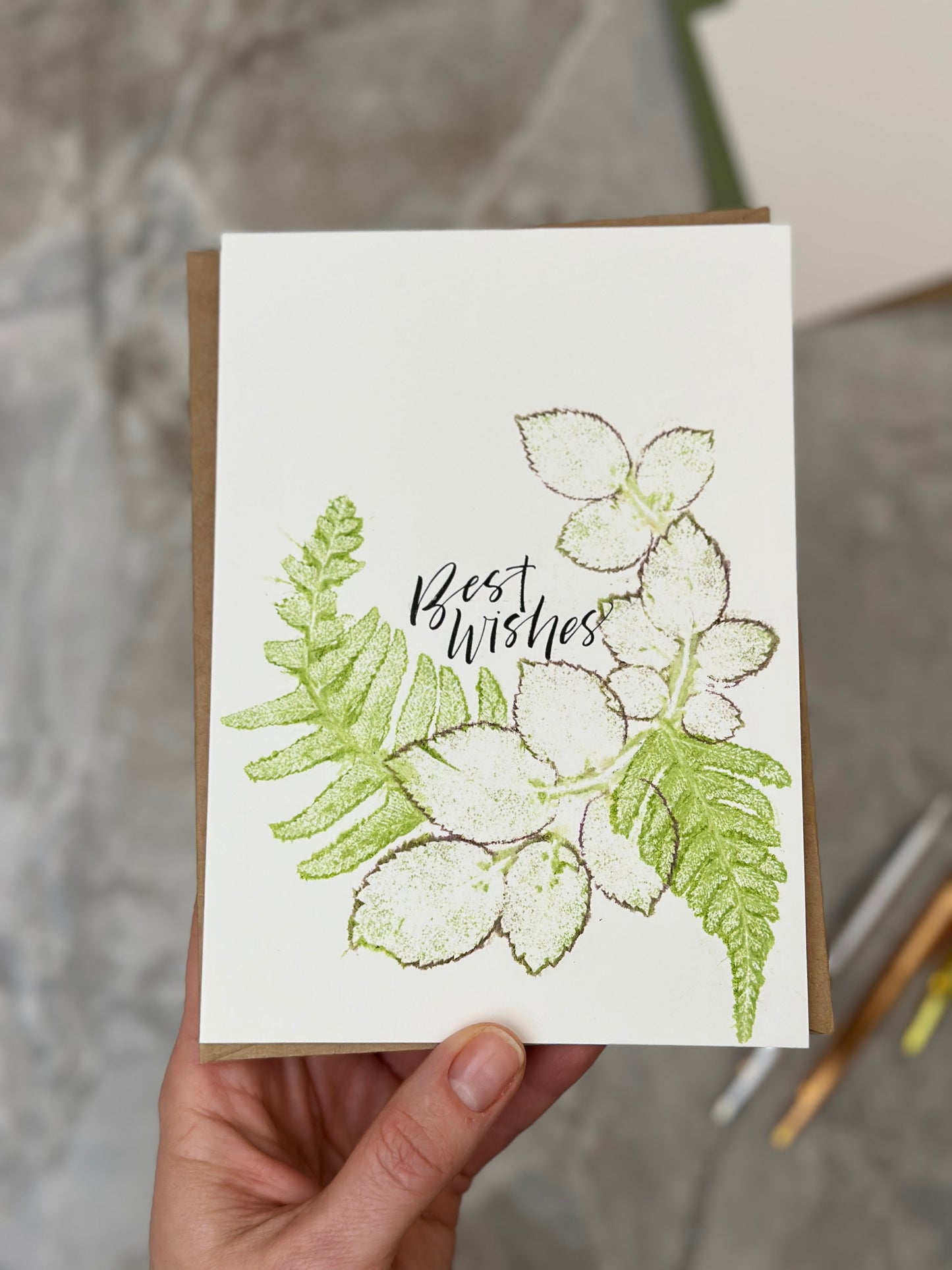 Fern & Rose Leaves Best Wishes Card