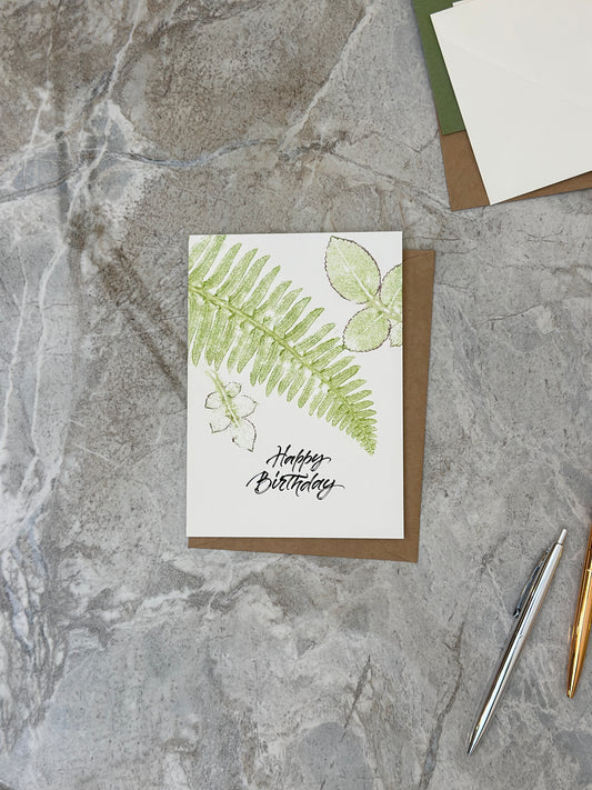 Fern & Rose Leaves Birthday Card