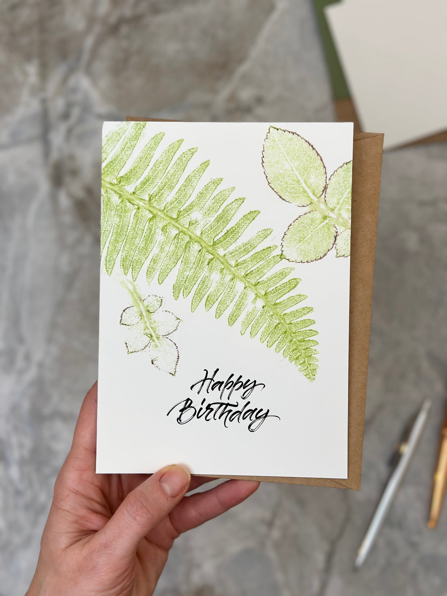 Fern & Rose Leaves Birthday Card